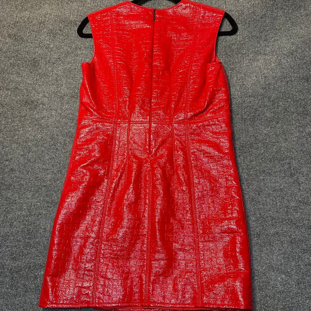 MSGM Milano Red Croc Embossed Faux Leather Mini Dress Sleeveless Side Slit 40